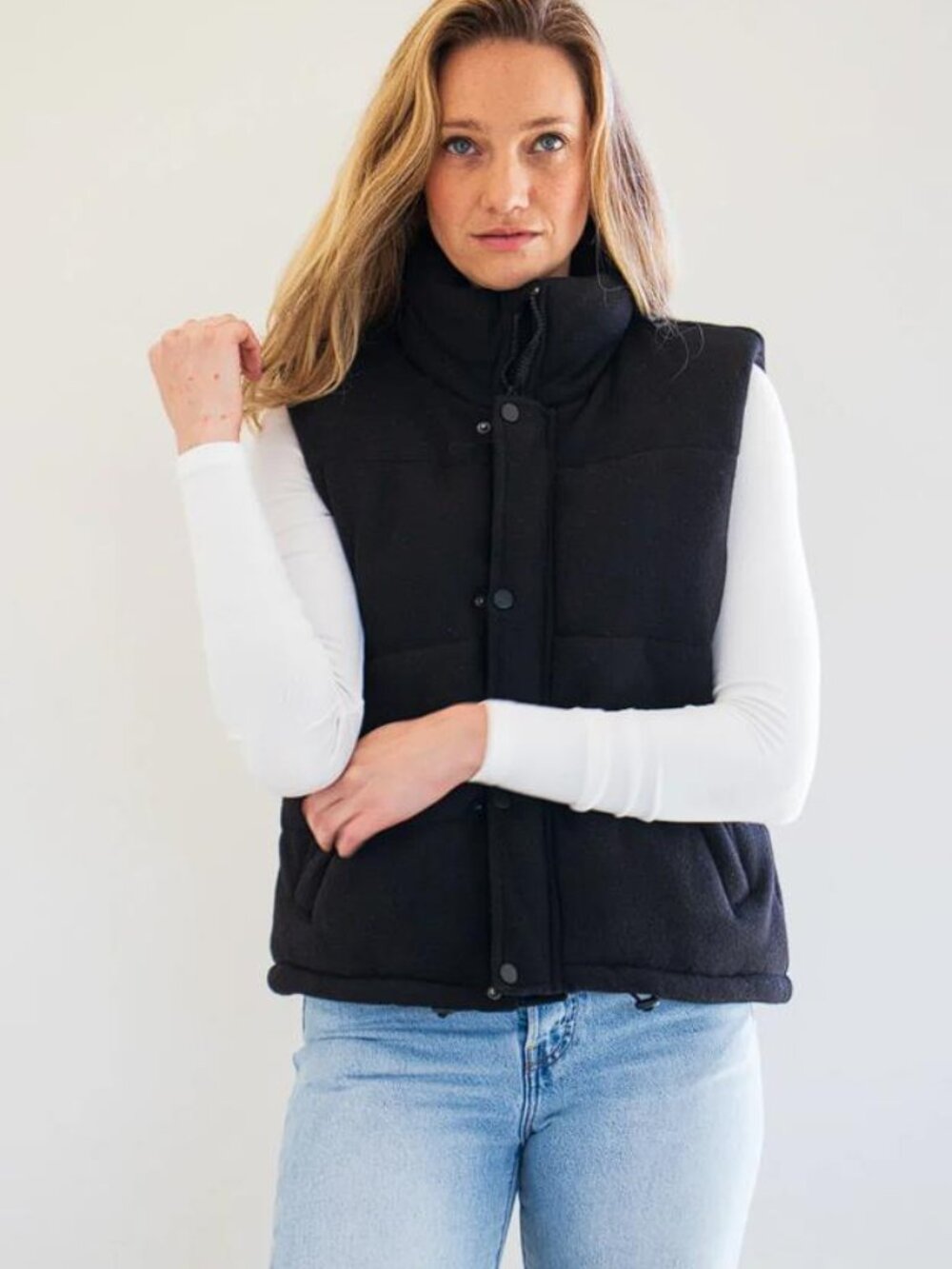 PARKE Women's Cora Knit Puffer Vest Size M In Black